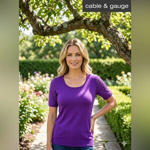 Cable & Gauge Short Sleeve Purple Sweater